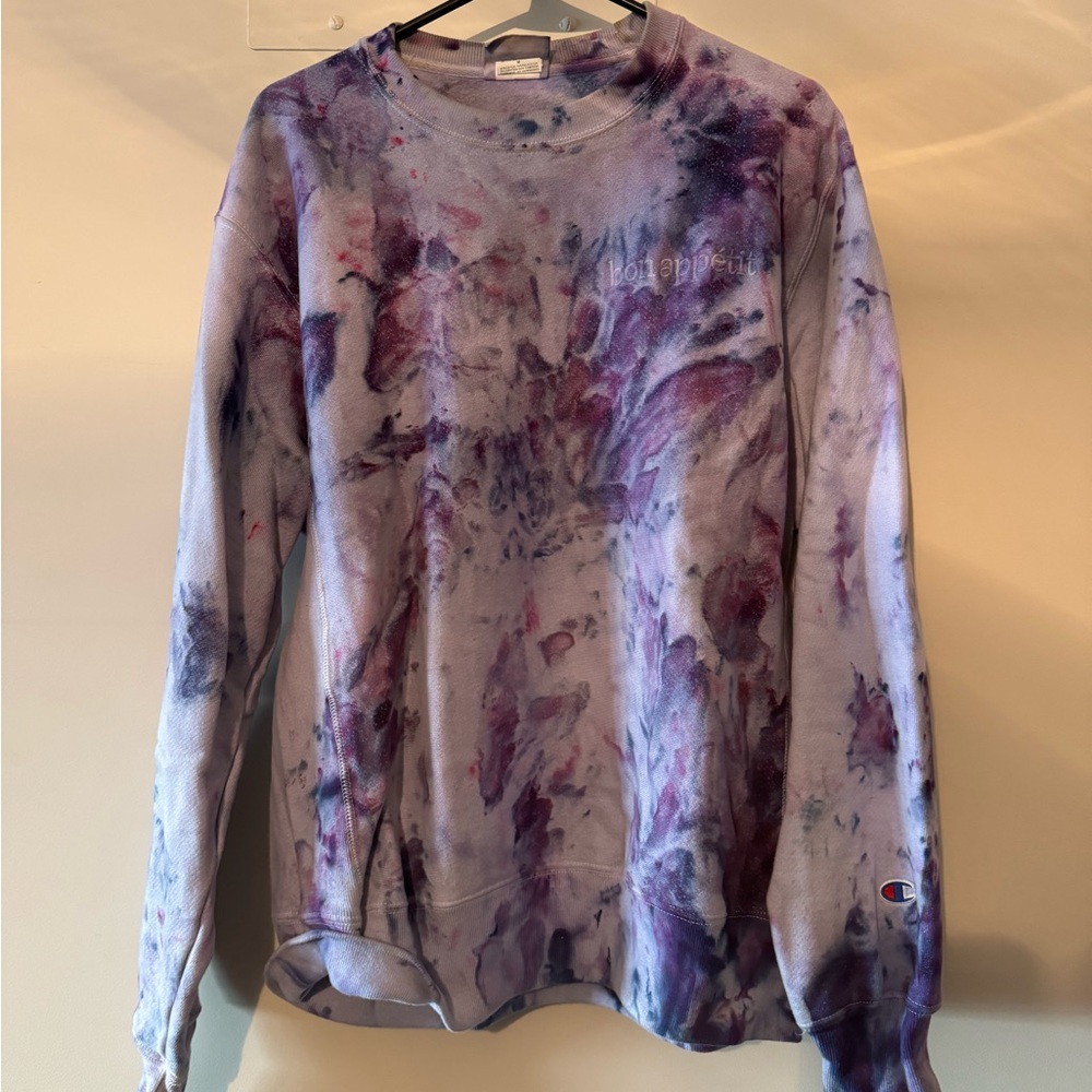 Champion Reverse Weave Tie and Dye Purple Sweater Sz M